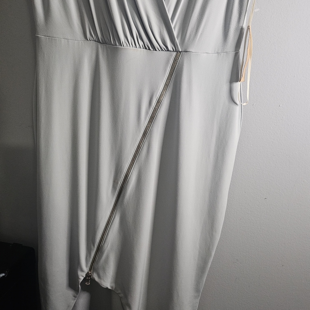 RACHEL Rachel Roy Light Gray Asymmetrical Dress with Diagonal Zip